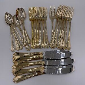 JCPHC Stainless gold electroplate forks, salad forks, spoons and knives 31 piece